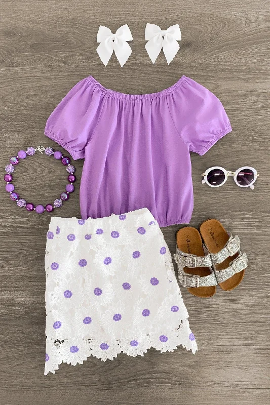 Women's Retro SkirtsLavender & White Daisy Skirt Set