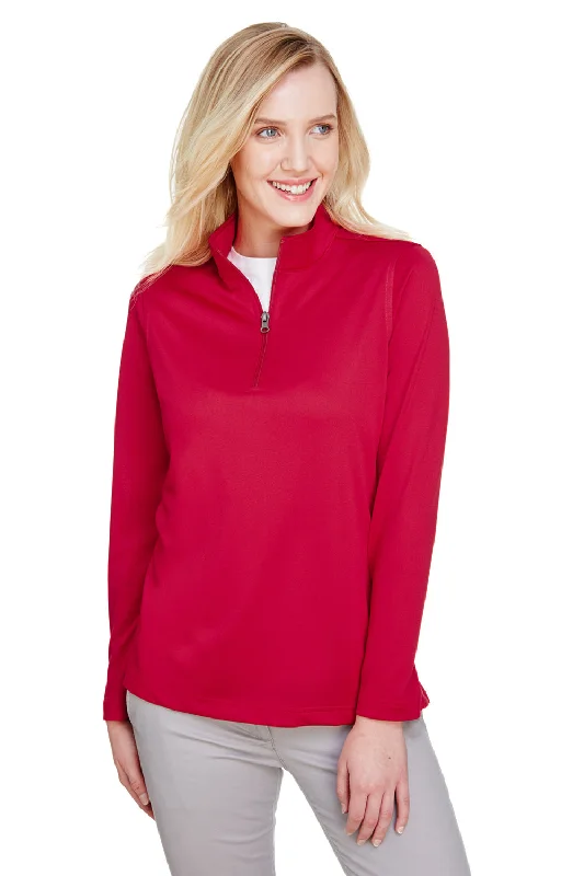 Women's Hooded Sweatshirts with ThumbholesHarriton Womens Advantage Performance Moisture Wicking 1/4 Zip Sweatshirt - Red