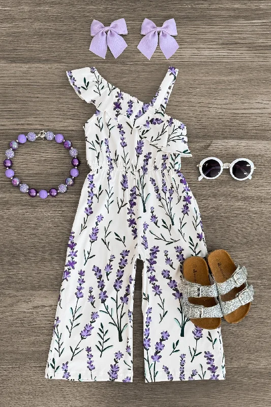 Women's RompersWhite Lavender Jumpsuit