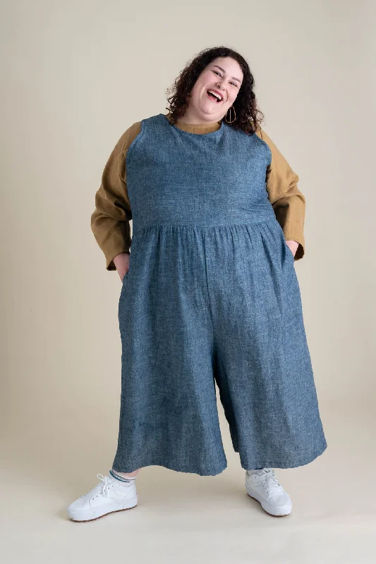 Women's Jumpsuits with Shawl CollarBackyard Jumpsuit in Indigo Chambray