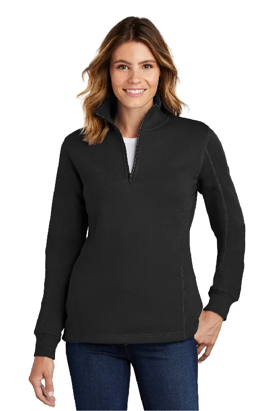 Women's Hooded Sweatshirts with Patch PocketsSport-Tek Womens Shrink Resistant Fleece 1/4 Zip Sweatshirt - Black