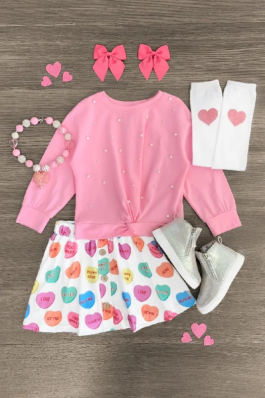 Women's Seamless SkirtsPink Pearl Candy Hearts Skirt Set