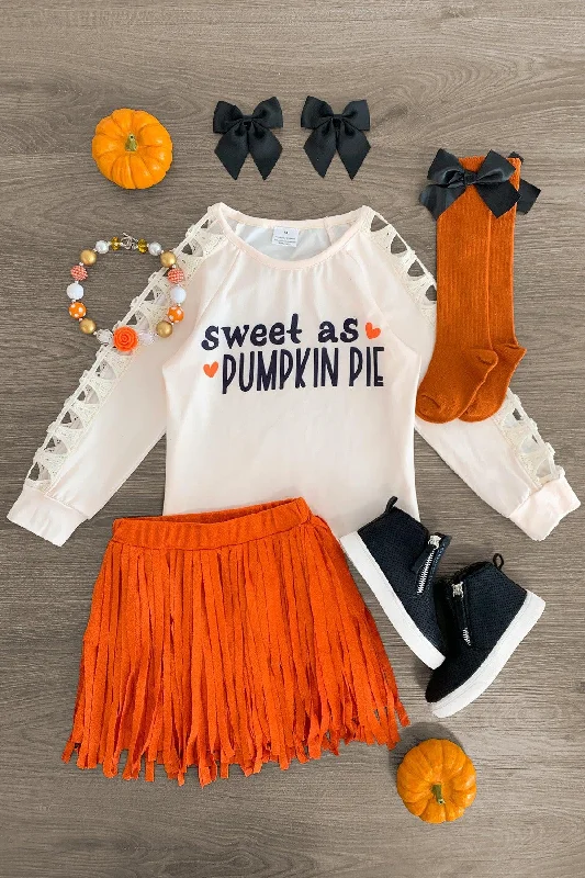 Women's Boat Hem Skirts"Sweet As Pumpkin Pie" Suede Fringe Skirt Set