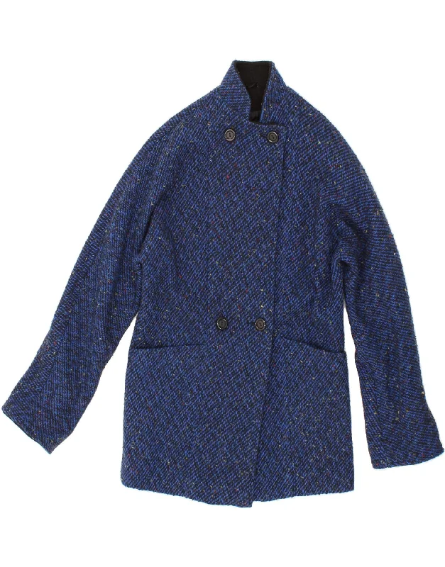 Women's Coats with Fur Trimmed SleevesVINTAGE Womens Double Breasted Coat UK 12 Medium Navy Blue Flecked Wool