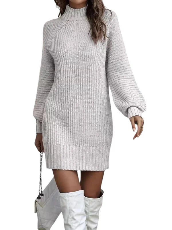 Women's Oversized SweatersHigh Neck Sweater Dress In Grey