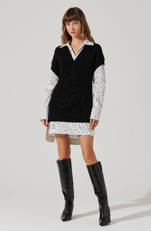 Women's Shawl Collar SweatersIshilly Layered Sweater Dress