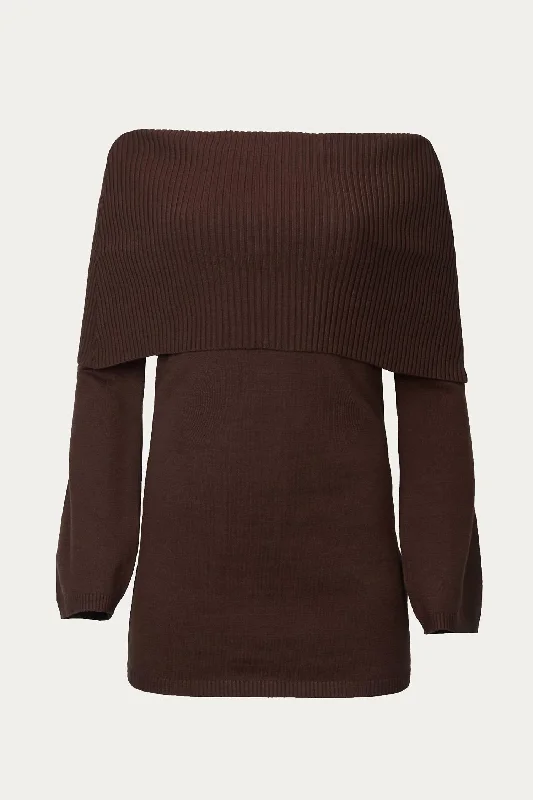 Women's Crop SweatersOff-The-Shoulder Sweater Dress In Chocolate