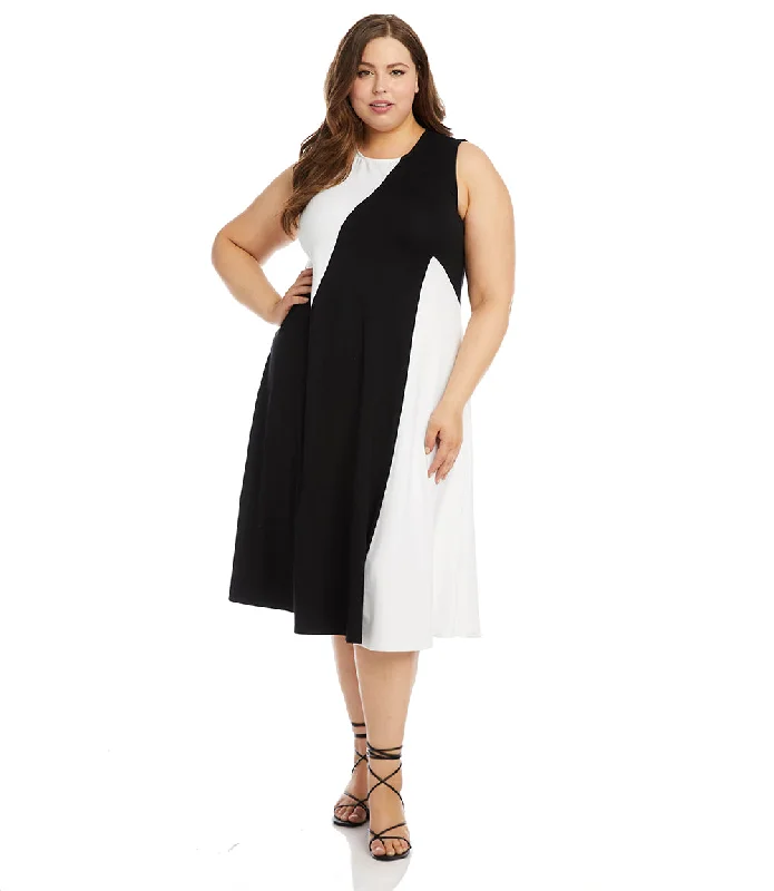 Women's Collarless DressesPlus Size Sleeveless Colorblock Dress