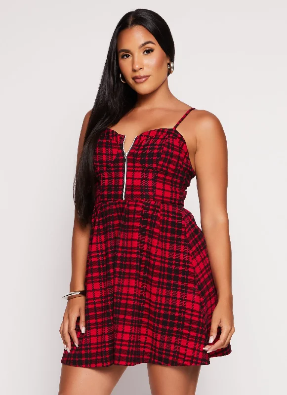 Women's Maxi DressesAlmost Famous Plaid Zip Front Skater Dress