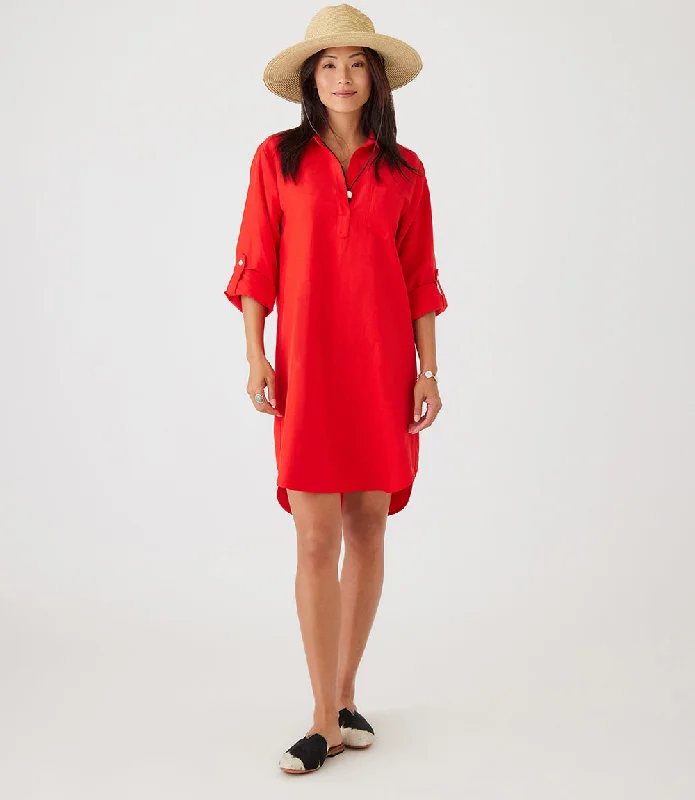 Women's Lapel Collar DressesRoll Tab Sleeve Shirtdress