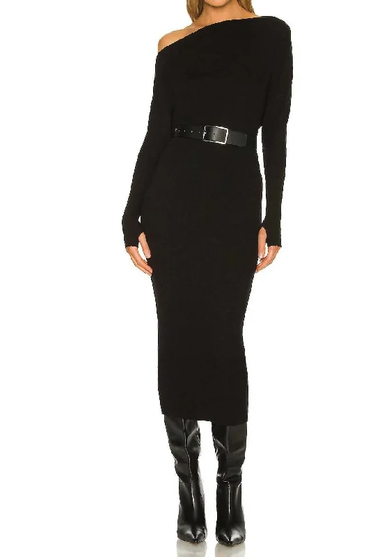 Women's Boat Collar SweatersSweater Knit Slouch Dress In Black