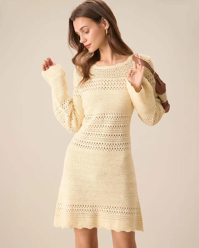 Women's Turkish Wool SweatersWomen's Apricot Cutout Knitted Sweater Dress