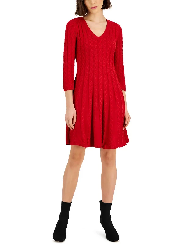 Women's Graphic SweatersWomens Cable Knit V-Neck Sweaterdress