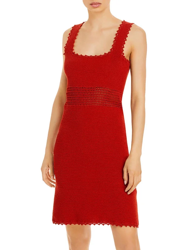 Women's Low Collar SweatersWomens Crochet Sleeveless Sweaterdress