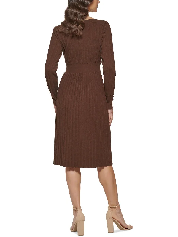 Women's Straight Hem SweatersWomens Soft Pleated Sweaterdress