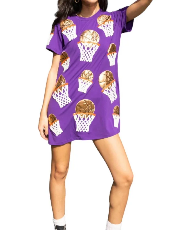 Women's Blouse with Mandarin CollarBasketball Hoop Tee Dress In Purple