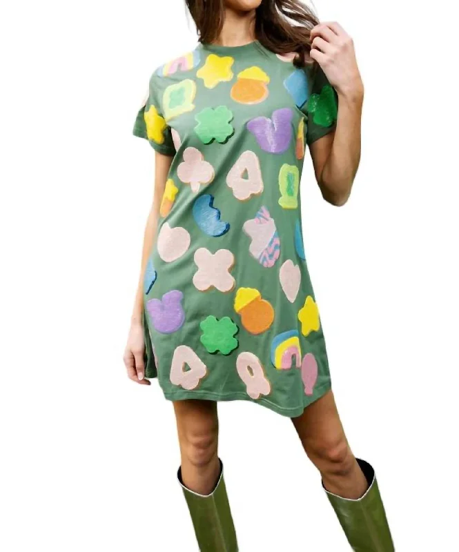 Women's Blouse with Notched CollarLucky Charms Icon Tee Dress In Greedark Green