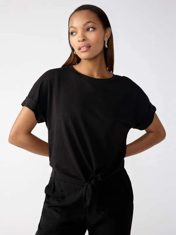 Women's Blouse with Notched CollarAll Day Tie Tee Black