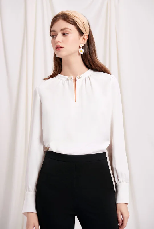 Women's Blouse with Puffed SleevesBuvette Pearl Blouse - Ivory