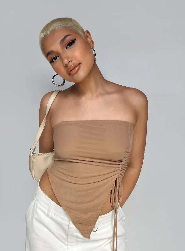 Women's Blouse with Square CollarMorello Strapless Top Beige