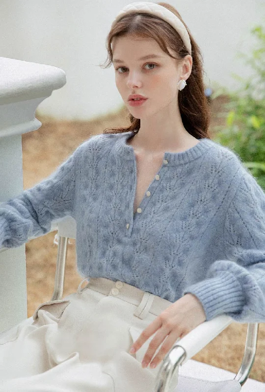 Women's Blouse with ZipperPaisley Mohair Sweater - Dusty Blue