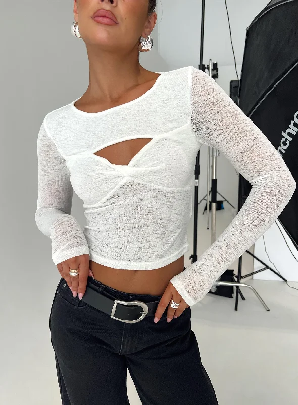 Women's Blouse with SequinsSandrine Twist Long Sleeve Top White