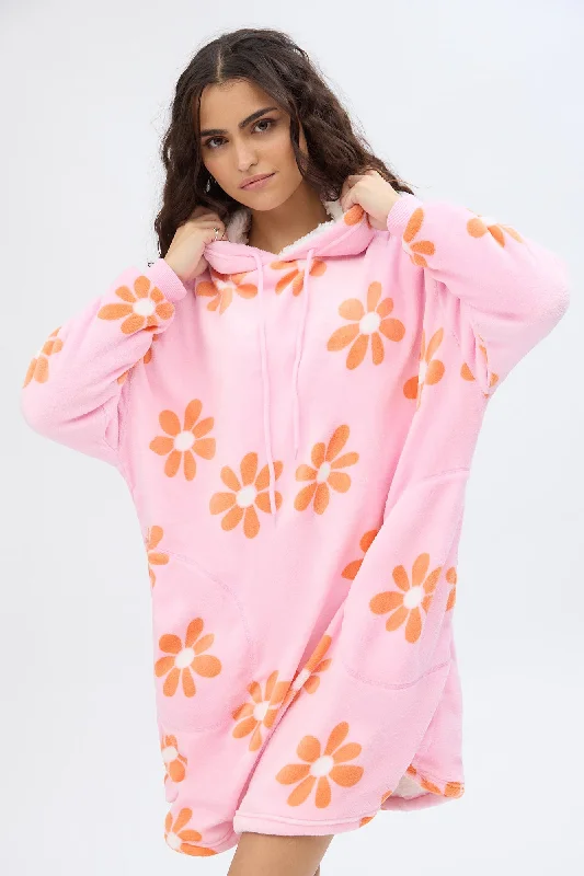 women's pajamas featuring floral embroideryPrinted Plush Blanket Hoodie