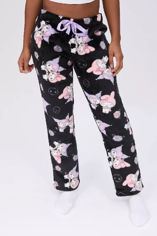 women's pajamas in pastel colorsKuromi Printed Plush Pajama Pants