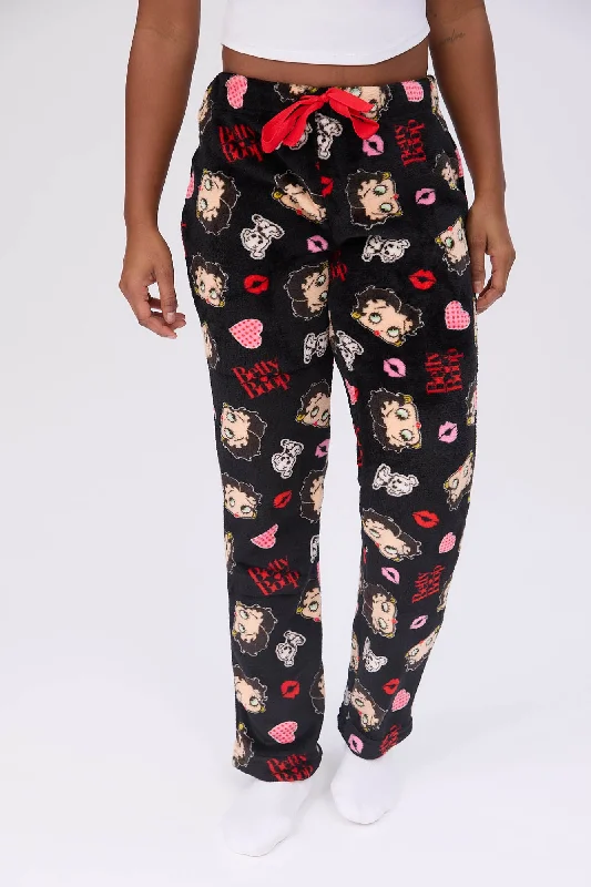 women's pajamas with adjustable waistbandsBetty Boop Printed Plush Pajama Pants