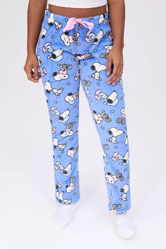 women's pajamas with button-flyPeanuts Snoopy Printed Plush Pajama Pants