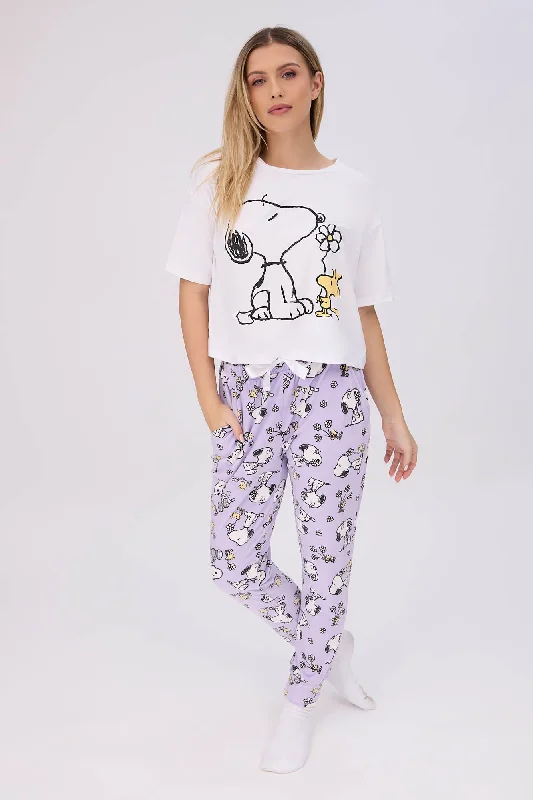 women's pajamas with a blend of comfort, style, and functionalityPeanuts Snoopy And Woodstock Super Soft Pajama Tee And Velour Pajama Jogger 2-Piece Set