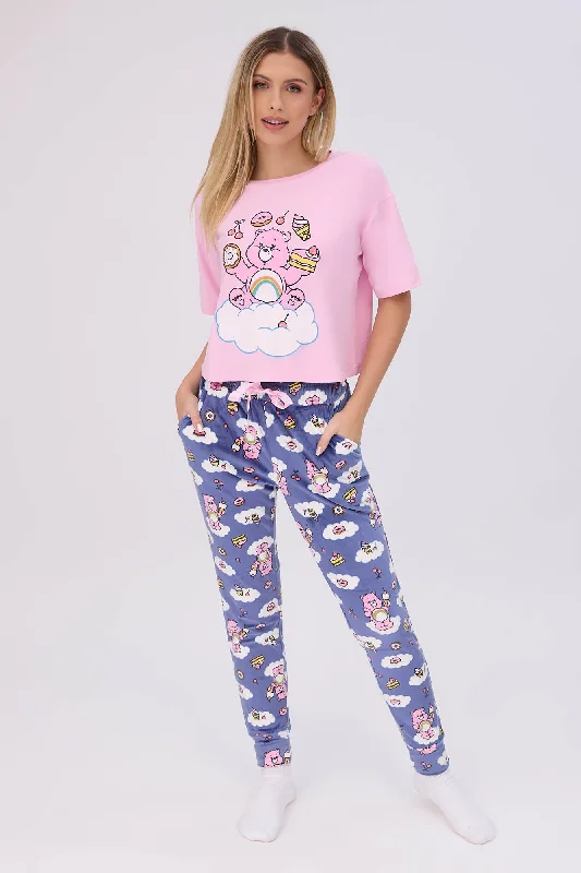 women's short sleeve pajama setsCare Bears Super Soft Pajama Tee And Velour Pajama Jogger 2-Piece Set