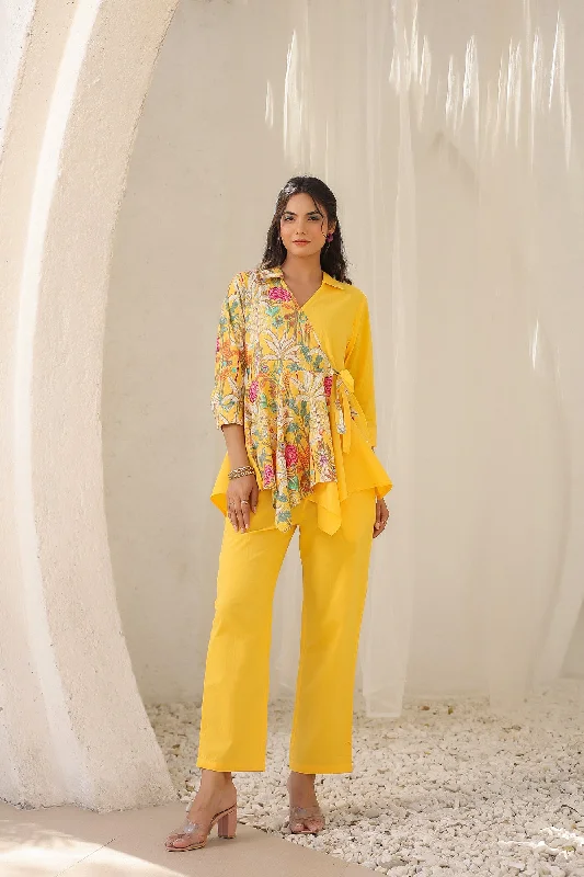 women's pajamas with a modern twistColour Block Yellow Cotton Coord Set