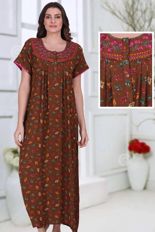 women's pajamas for those who love to indulgeCotton Alpine Long Nighty Dark Brown for Ladies