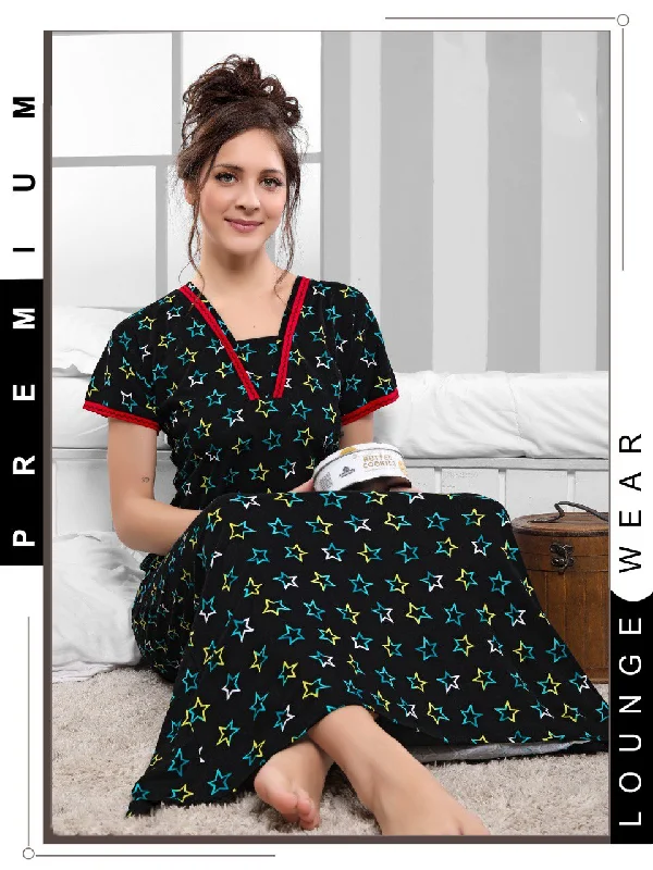 women's pajamas with a whimsical charmCotton Long Black Nighty Night wear for Women