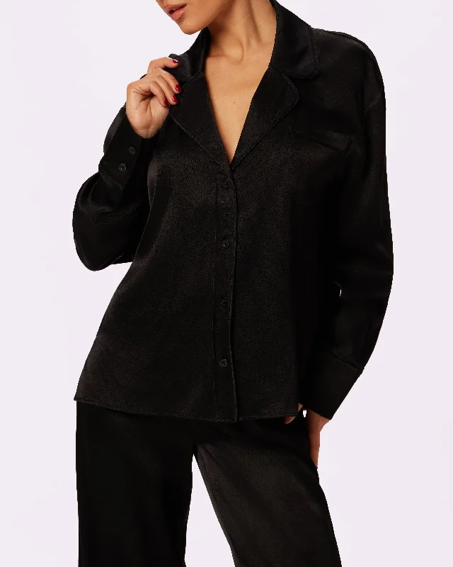 women's pajamas with hidden pocketsLuxe Dreams Long Sleeve Button Up | Plush Satin (Eightball)