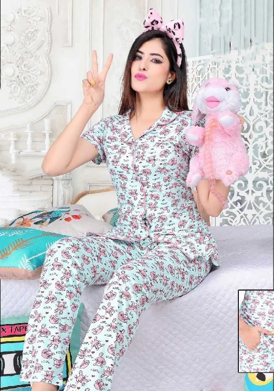 women's pajamas for those who love to indulgePrinted Pajamas Set Grey Night Suit foe Ladies