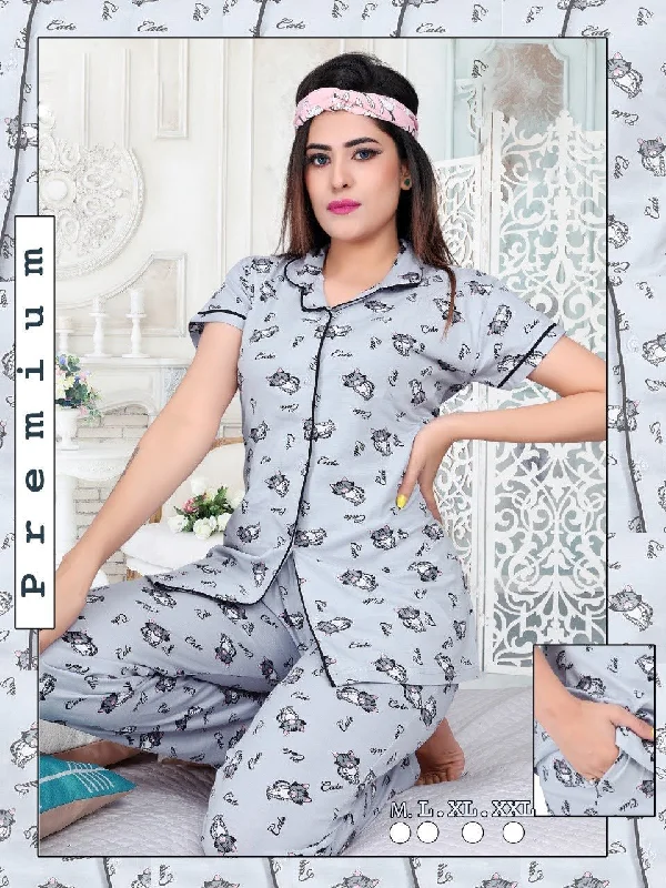 women's pajamas for those who appreciate soft, breathable fabricsPrinted Collar Top and Pajamas Grey Night Suit Set for girls