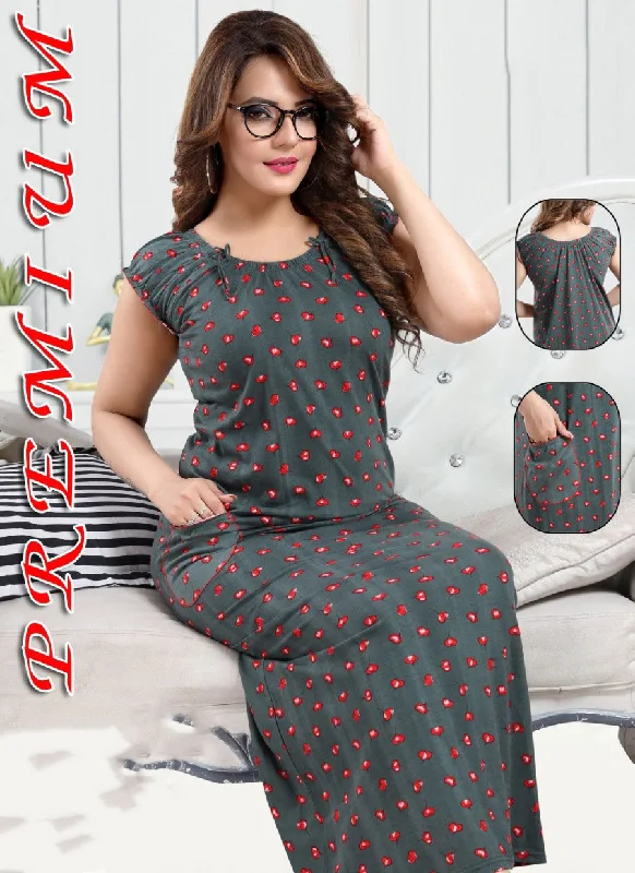 women's pajamas with a blend of comfort, style, and functionalityPure Cotton Printed Green Nighty Nightwear for Woman